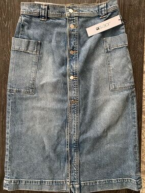 Joe's Jeans Light Blue Button-Front Midi Denim Skirt